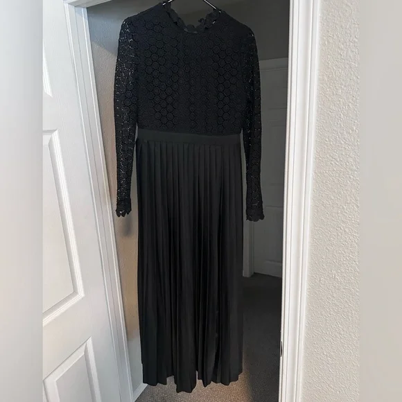 Black Pleated Gown with Bishop Sleeves - Picture 1 of 2
